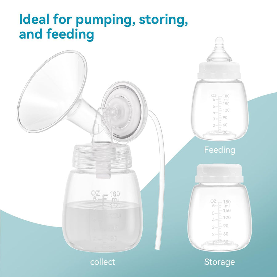 PureKeep breast milk bottles in green, 180ml measurement markings