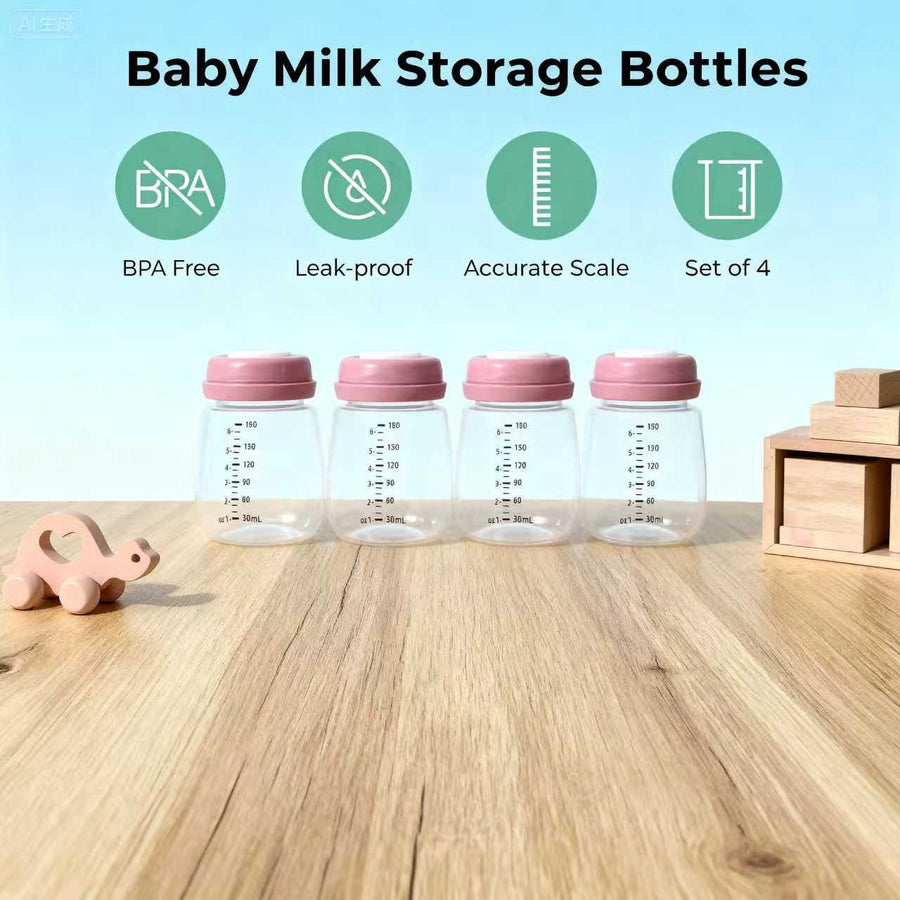 PureKeep milk storage bottles in white, wide-neck opening detail