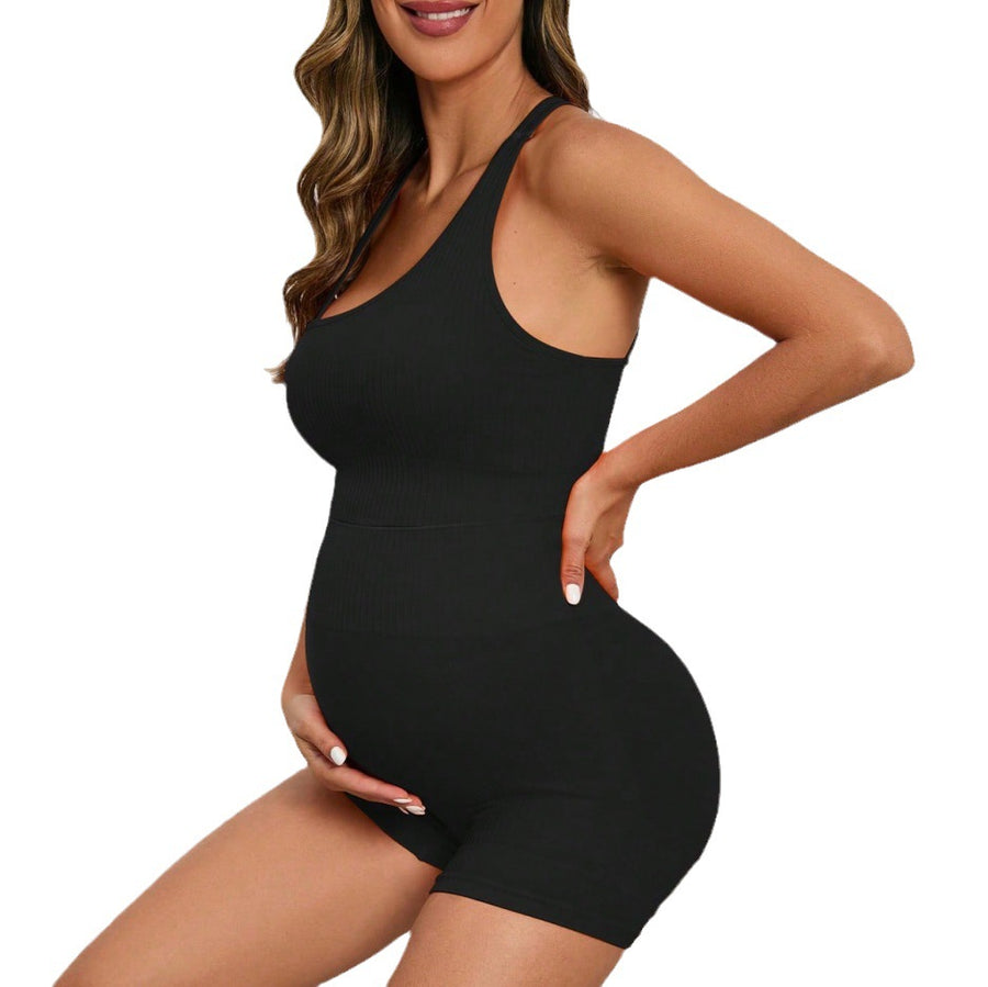 BellyBloom maternity shorts waistband detail, bump accommodation