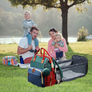 NestGo backpack unfolding into portable baby bed demonstration