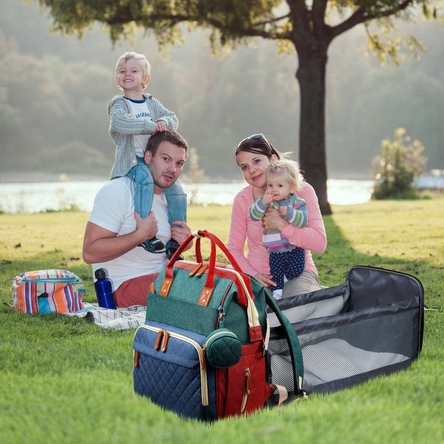 NestGo backpack unfolding into portable baby bed demonstration